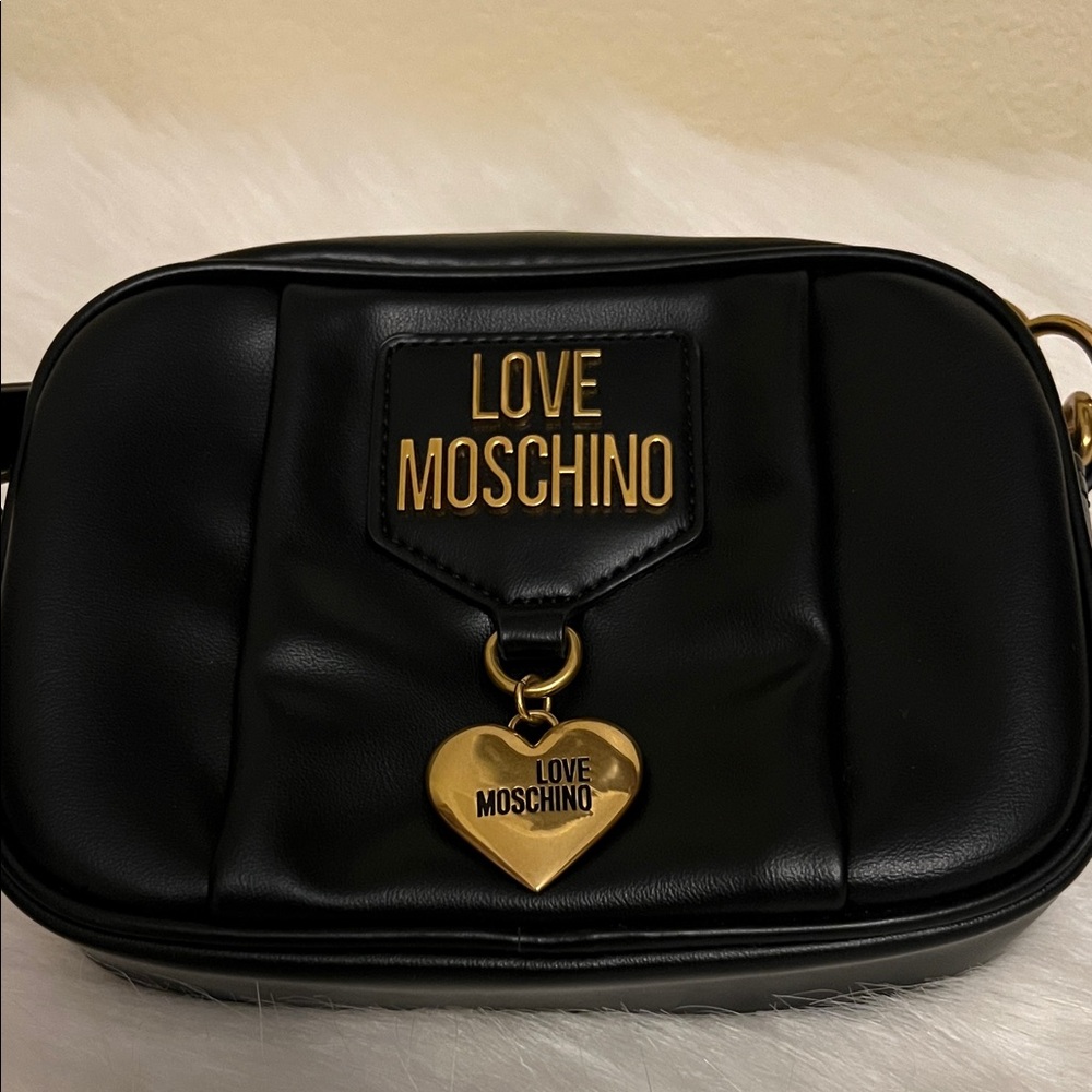 Love Moschino Black Crossbody with Gold Heart Badge